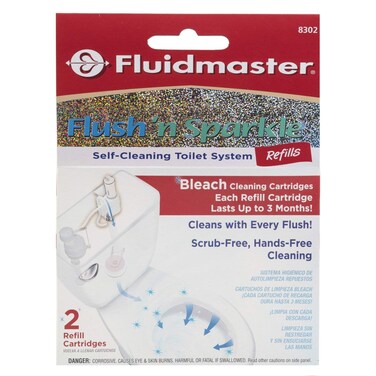 Fluidmaster 8302P8 Flush n Sparkle Automatic Toilet Bowl Cleaning System Bleach Replacement Cartridge Refills 2Pack