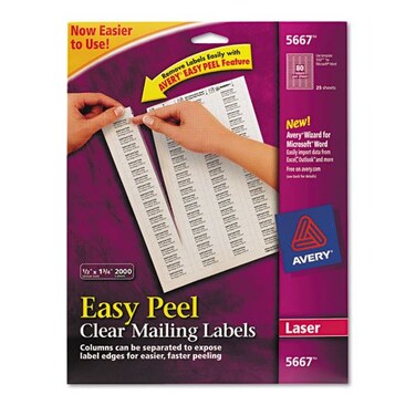 Avery 5667 Matte Clear Easy Peel Return Address Labels Laser 12 x 1 34 2000Box