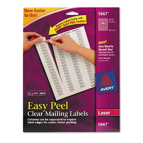 Avery 5667 Matte Clear Easy Peel Return Address Labels Laser 12 x 1 34 2000Box