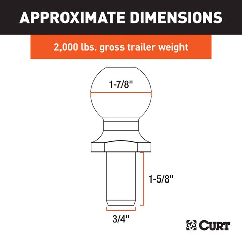 CURT 40001 Chrome Trailer Hitch Ball 2000 lbs 178Inch Diameter 34 x 158Inch Shank Silver