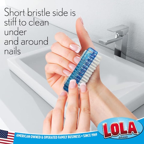 Lola Products Hand  Nail Brush 2 Sided  Soft  Stiff LongLasting Comfortable NoSlip Grip Cleans Hands  Fingernails Assorted Colors 1 Pack
