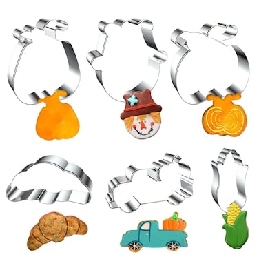 ALIBBON 6 Pcs Fall Cookie Cutter Set Thanksgiving Fall Holiday Pumpkin Harvest Truck Corn Owl Croissant Biscuit Mold Autumn Stainless Steel Cookie Cutters for Thanksgiving Dinner Party Supplies