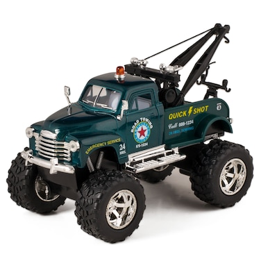 KiNSMART Green 1953 Chevy OffRoad Wrecker Die Cast Tow Truck Toy with Monster Wheels