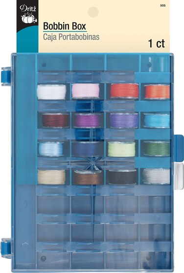 Dritz Storage Holds 32 Included Bobbin Box Blue