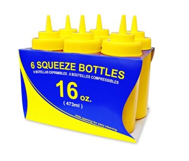 New Star Foodservice 26528 Plastic Squeeze Bottles with Cap and Scale Wide Mouth 16 oz Yellow Pack of 6
