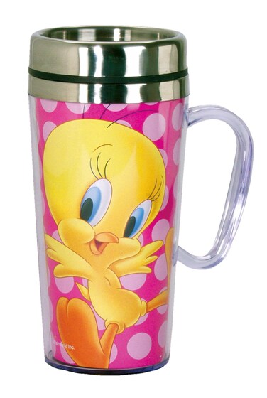 Spoontiques  Insulated Travel Mug  Tweety Bird Coffee Cup  Coffee Lovers Gift  Funny Coffee Mug  14 oz  Pink