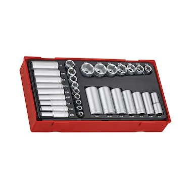 Teng Tools 32 Piece 14 Inch  38 Inch Drive SAE 6 Point RegularShallow  Deep Socket Set  TTAF32 Silver