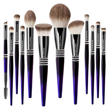 Bueart Design 16Pcs ULTRA SOFT Labeled Pro Makeup Brushes Set with Foundations Powder Blush Concealer Blending Eyeshadow Contour Brush 12Pcs Black Rose Blue