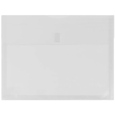 JAM PAPER Plastic Expansion Envelopes with Hook  Loop Closure  Letter Booklet  9 34 x 13 with 1 Inch Expansion  Clear  12Pack