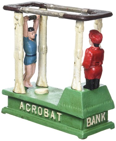 Design Toscano The Acrobat Collectors DieCast Iron Mechanical Coin Bank