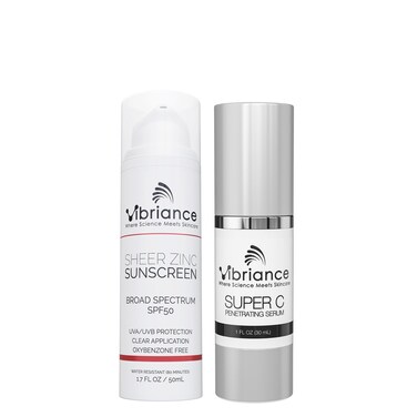 Vibriance Simple Skincare Essentials Bundle  Super C Vitamin C Serum  Sheer Zinc SPF 50 Sunscreen Skincare Set  Nourish Protect and Illuminate