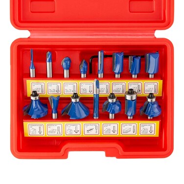 HILTEX 10100 Tungsten Carbide Router Bits 15 Piece Router Bit Set 14 Router Bit Shank Tungsten Carbide Router Bits Chamfer Router Bits for Woodworking on Wood  Blue