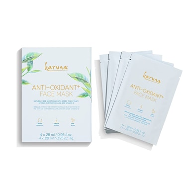 Karuna Skin  Antioxidant Face Masks for Dry Mature Skin Rejuvenating  Nourishing Face Masks Skincare Essential Facial Mask w Green Tea Extract Chinese Licorice  African Chrysanthellum 4 Pack