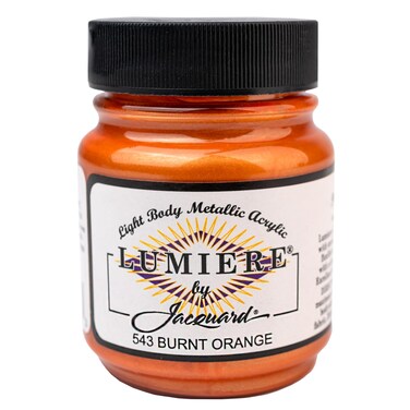 Jacquard Lumiere 225oz Fabric Paint Burnt Orange  Metallic Paint for Fabric Leather Canvas Paper and Wood  Lightbodied Metallic Acrylic Paint  Lightfast  Vibrant Metallic Acrylic Paints