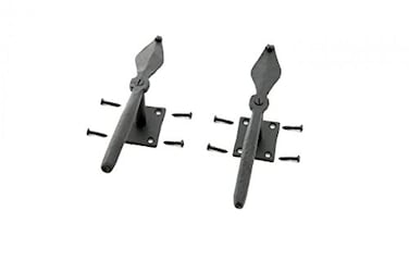 Renovators Supply Manufacturing Shutter Dogs 7 in Decorative Spoon Shaped Black Wrought Iron Shutter Dogs with Mounting Hardware