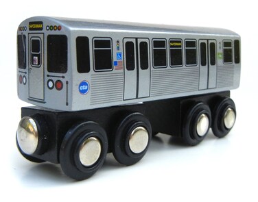 Munipals Chicago Transit Authority Wooden Railway Pink LineChild Safe and Tested Wood Toy Train