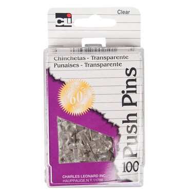Charles Leonard Push Pins Clear 100Pack 200CL