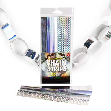 Hygloss Products Super Chain Strips 1 x 8  100 Holographic Silver Count