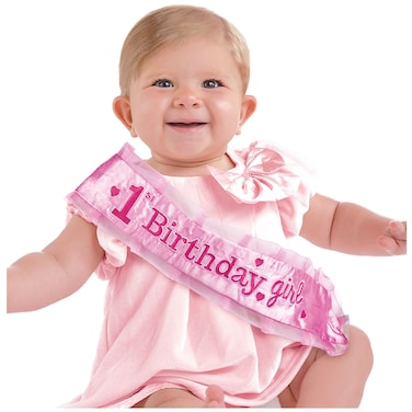 Girls 1st Birthday Celebration Premium Pink Novelty Sash  31 x 35 1 Pc  Perfect Baby Milestone Keepsake