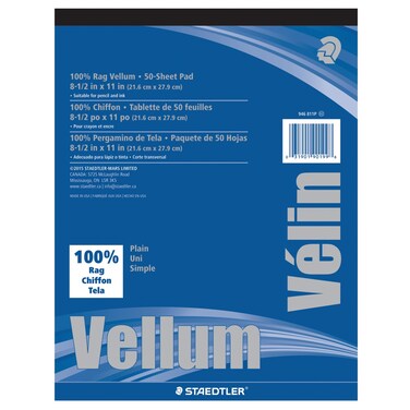 Staedtler Mars Vellum Paper 16 Rag 85 x 11 Inches Plain 50 Sheets per Pad 946811P
