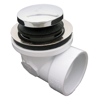 LASCO 034948 Bathtub Drain Elbow with Tiptoe Style Stopper with 1 12Inch PVC Fitting Chrome Plated
