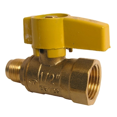 LASCO 101611 Straight Gas Ball Valve with 38Inch Flare and 12Inch Female Pipe Inlet Brass