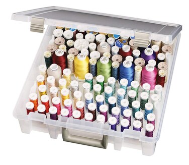 ArtBin 9002AB Super Satchel Thread Box Portable Craft  Sewing Organizer with Thread Tray 1 Plastic Storage Case Clear