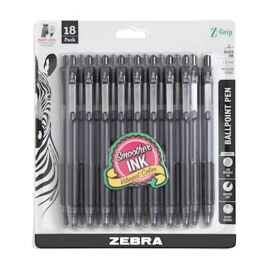 Zebra Pen ZGrip Retractable Ballpoint Pen Medium Point Black Ink 18Pack Model Number 22218