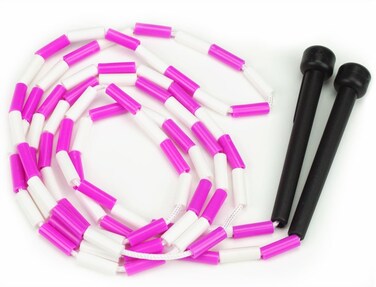 KRoo Sports SJMP001 Jump Rope with Plastic Beaded Segmentation 7PinkWhite