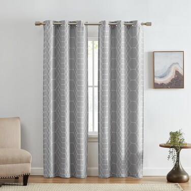 Elrene Home Fashions Kendal Geometric Embroidered Thermal Blackout Window Curtain Panel with Grommets Set of 2 37x84 Gray