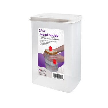 Buddeez Bread Buddy for Wide Pan Loaves Bread Box Bread Container Fresh Home Made Bread Storage Dispenser  White Lid