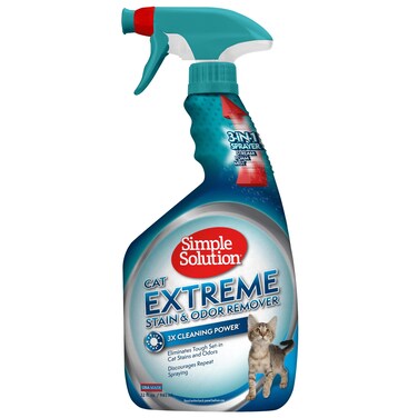Simple Solution Cat Extreme Pet Stain and Odor Remover Spray  Enzymatic Cleaner with 3X ProBacteria Cleaning Power CatFormulated Strong Urine Pee Odor Destroyer  32 Ounces