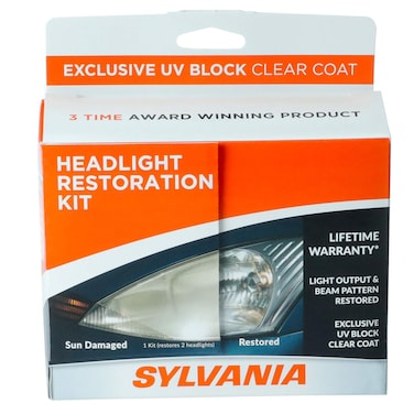 SYLVANIA  Headlight Restoration Kit  3 Easy Steps to Restore Sun Damaged Headlights With Exclusive UV Block Clear Coat Light Output and Beam Pattern Restored Long Lasting Protection