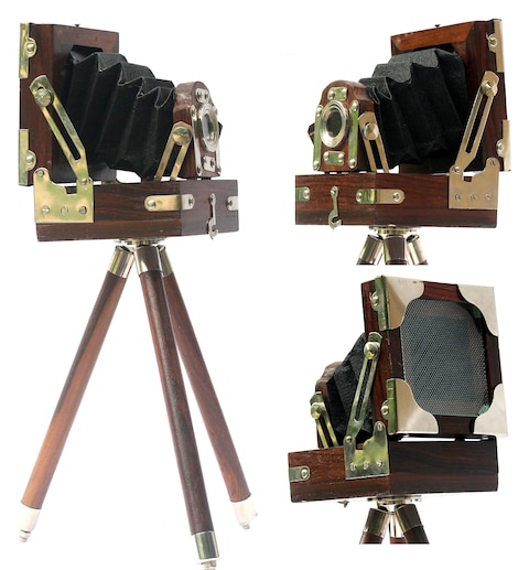 Hollywood Look Film Camera Wooden Tripod Collectible Studio Item Brown Color Antique Projector Vintage Collection for Home  Office Video Props