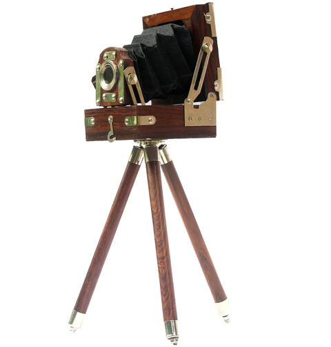 Hollywood Look Film Camera Wooden Tripod Collectible Studio Item Brown Color Antique Projector Vintage Collection for Home  Office Video Props