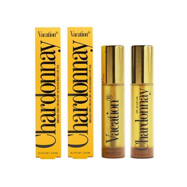 Vacation Chardonnay Lip Oil SPF 30 Sunscreen for Lips Hydrating Lip Oil Caramel Vanilla Flavored Lip Gloss NonSticky Lip Balm with SPF 30 Vegan 02 Fl Oz Pack of 2