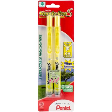 Pentel Handyline S Retractable Highlighter Chisel Tip Yellow Ink 2 Pack SXS15BP2G