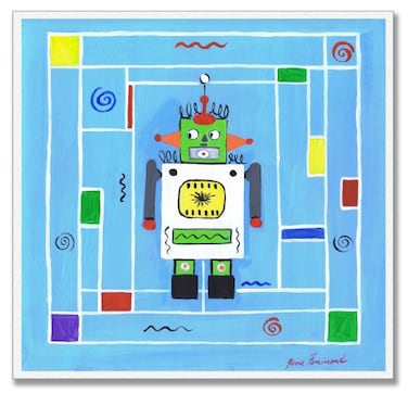 The Kids Room by Stupell Robot on Blue Background Square Wall Plaque