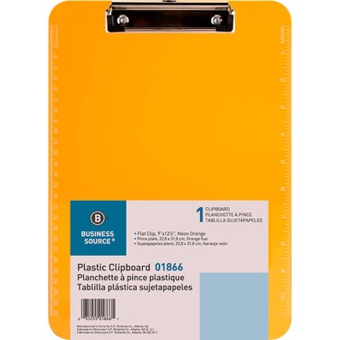 Sparco Products 01866 Plastic Clipboardw Flat Clip9Inch x12Inch Neon Orange