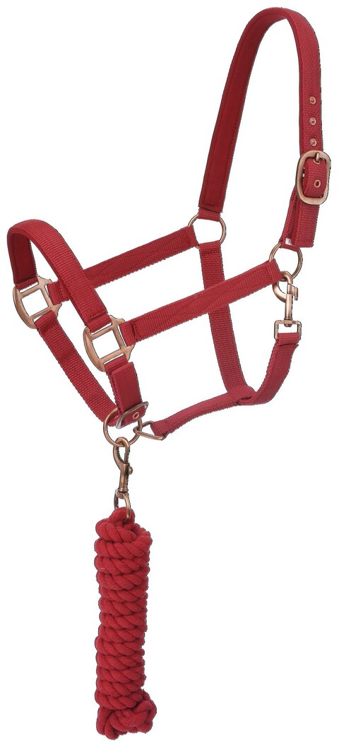 Tough 1 Neoprene Padded Halter with Antique Hardware Lead Set Red