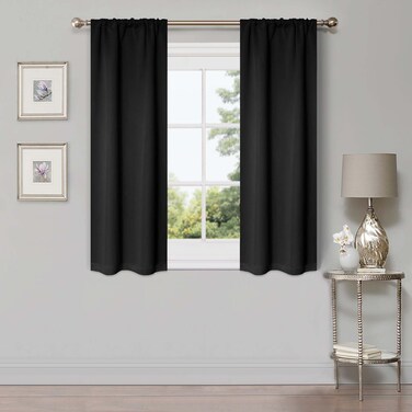 Superior Blackout Curtains Room Darkening Bedroom Drapes Kitchen Living Room Window Accents Sun Blocking Thermal 2 Pack Rod Pocket Solid Blackout Curtains Set of 2 26 x 63 Black