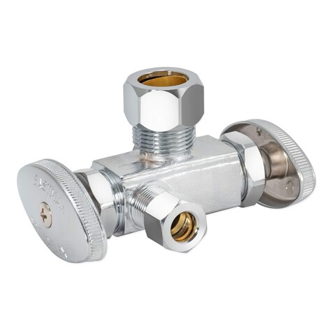Eastman 58 Inch OD Compression x 38 Inch OD Compression 12 Inch Nom Dual OutletDual Handle Stop Valve Brass Plumbing Fitting Chrome 04352LF