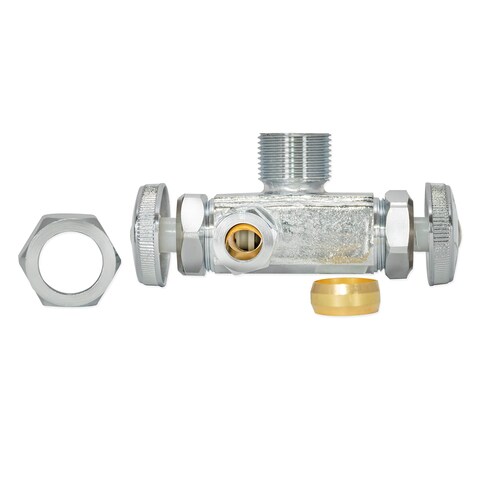 Eastman 58 Inch OD Compression x 38 Inch OD Compression 12 Inch Nom Dual OutletDual Handle Stop Valve Brass Plumbing Fitting Chrome 04352LF