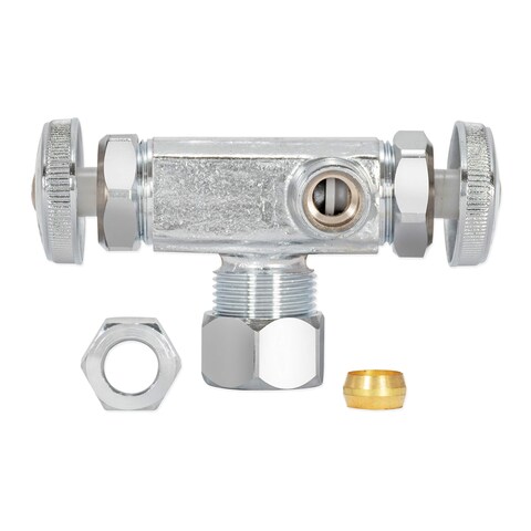 Eastman 58 Inch OD Compression x 38 Inch OD Compression 12 Inch Nom Dual OutletDual Handle Stop Valve Brass Plumbing Fitting Chrome 04352LF