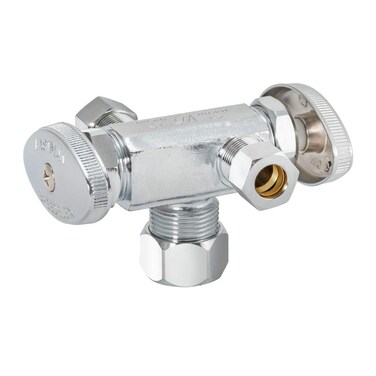 Eastman 58 Inch OD Compression x 38 Inch OD Compression 12 Inch Nom Dual OutletDual Handle Stop Valve Brass Plumbing Fitting Chrome 04352LF
