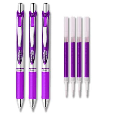 Pentel EnerGel Deluxe RTX Liquid Gel Ink Pen Set Kit Pack of 3 with 4 Refills Violet  07mm