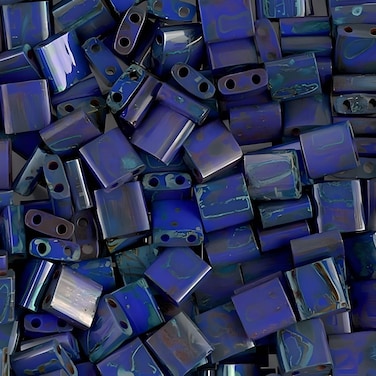 Picasso Cobalt Blue Tila Beads 72 Gram Miuki Square 5mm 2 Hole
