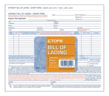 Tops SnapOff Triplicate Bill Of Lading Short Form with Hazardous Material Info 50 Pack 3841Blue White7 716 x 8 12