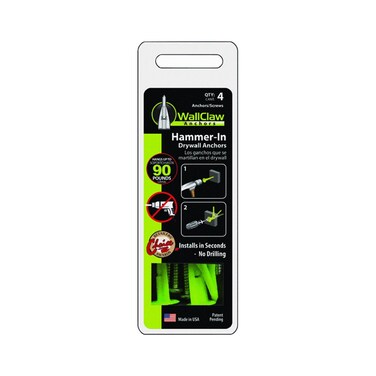 WallClaw Anchors PCKWC4YS Hammerin Drywall Anchors and Screws 4 Pack No Size