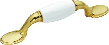 Hickory Hardware 1 Pack Solid Core Kitchen Cabinet Pulls Luxury Cabinet Handles Hardware for Doors  Dresser Drawers 3 Inch Hole Center Polished Brass  White Tranquility Collection